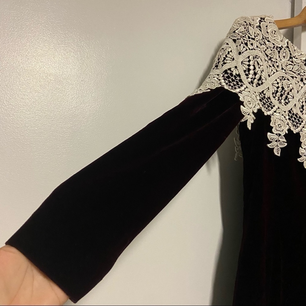 vintage jessica mcclintock velvet crochet detail long sleeves dress Size 4 - Picture 6 of 10